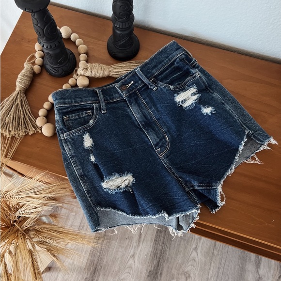 Pants - DARK WASH DISTRESSED DENIM SHORTS